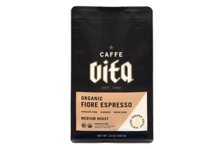 12oz bag of Organic Fiore Espresso front, no background. 